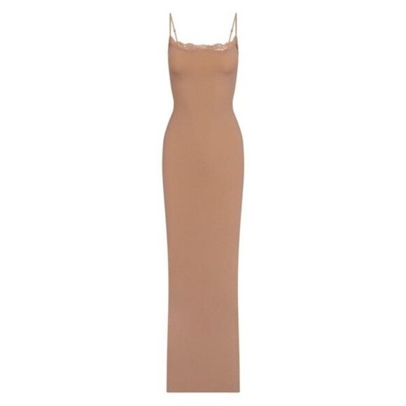 SKIMS 2X Fits Everybody Lace Long Slip dress Maxi Sienna Brown NWT - Picture 3 of 5